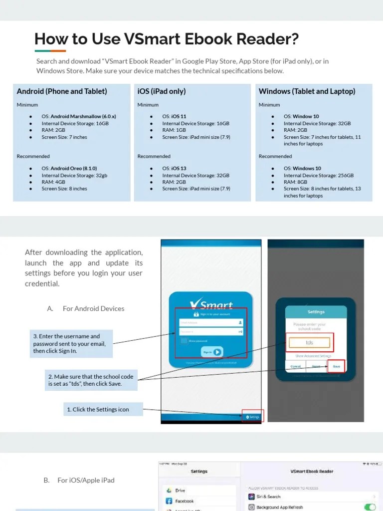 VSmart Ebook Reader Manual TDS 3 PDF Ios Android (Operating