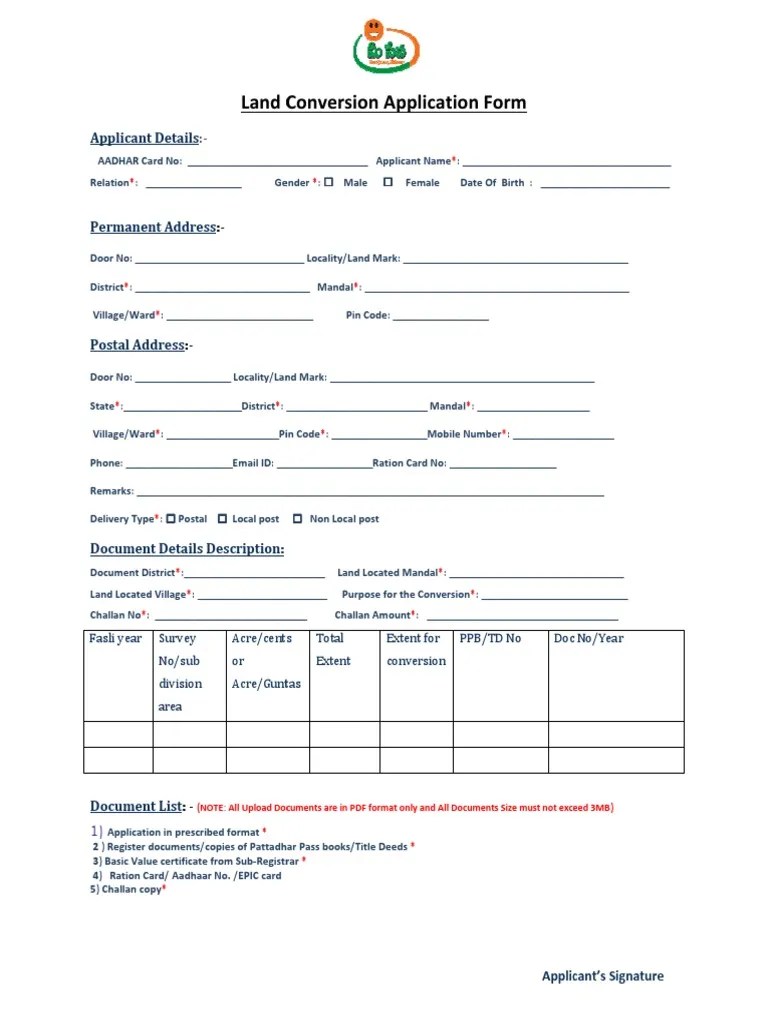 Land Conversion Application Form PDF Government Authentication