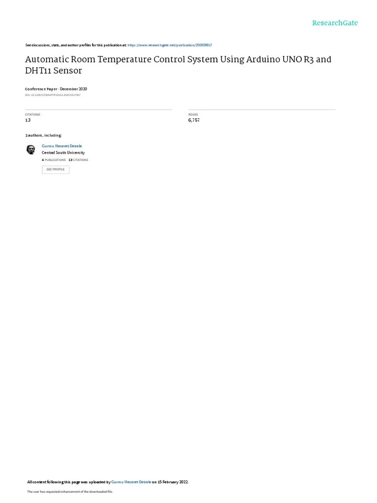 Automatic Room Temperature Control System Using Arduino UNO R3 and DHT11 Sensor PDF Arduino