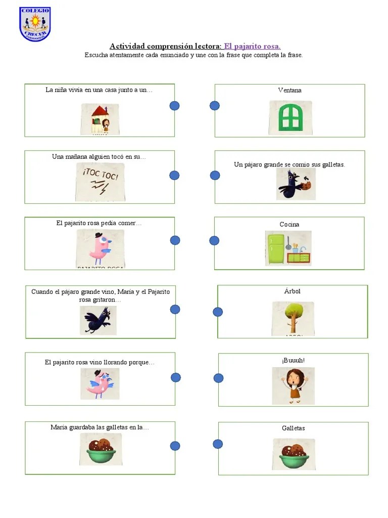 Actividad comprensión lectora El pajarito rosa PDF