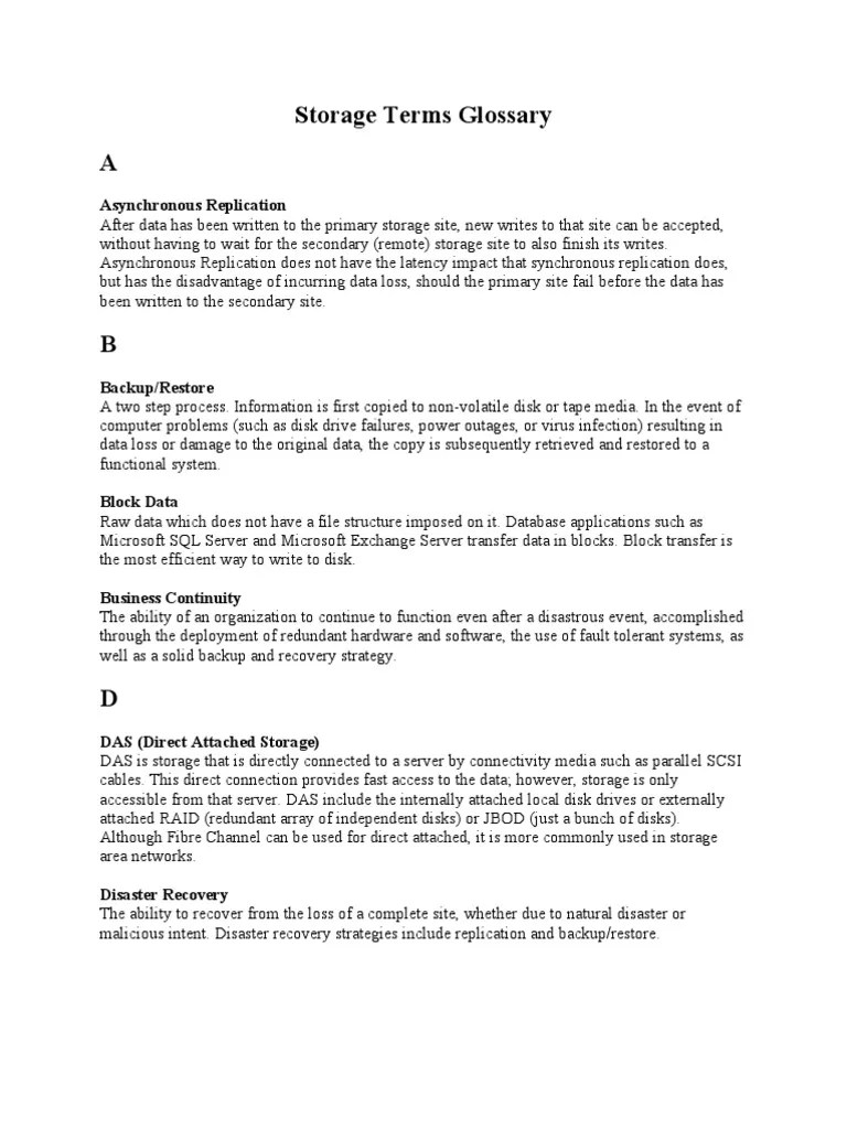 Storage Terms Glossary A Asynchronous Replication PDF Computer