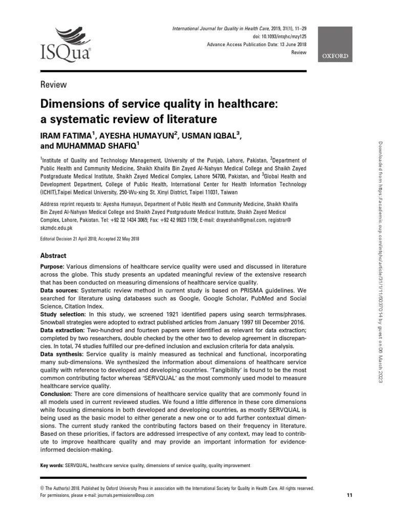 Dimensions of Service Quality in Healthcare PDF Sampling