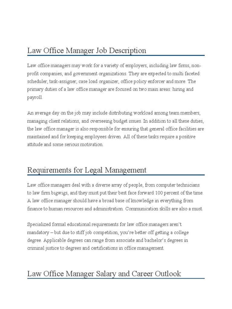 Law Office Manager Job Description PDF
