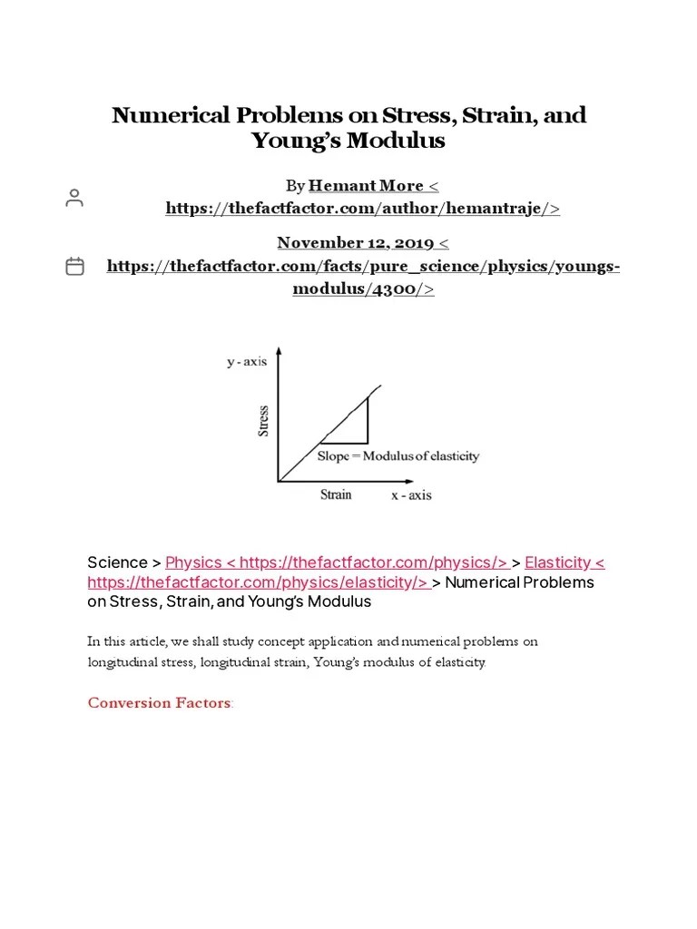Young's Modulus of Elasticity, Stress, Strain Numerical Problems