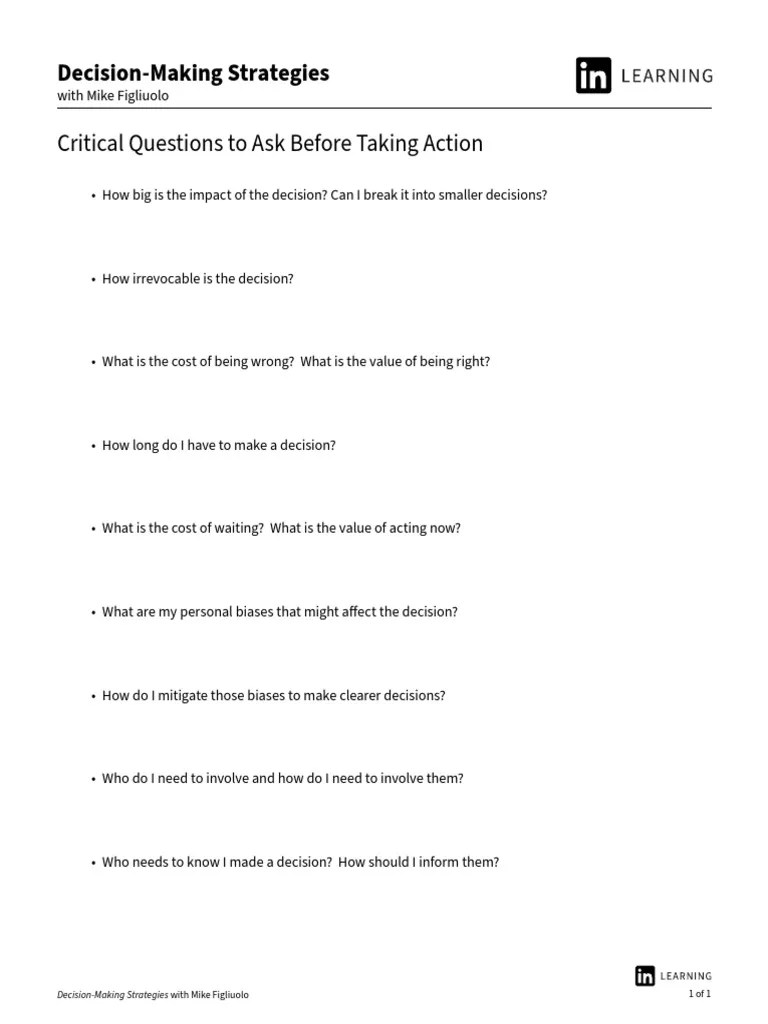Critical Questions To Ask Before Taking Action PDF