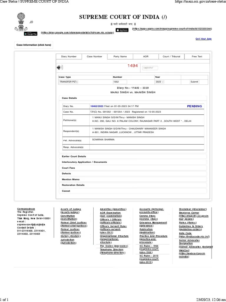 Case Status Supreme Court of India PDF Supreme Court Of India Political Law