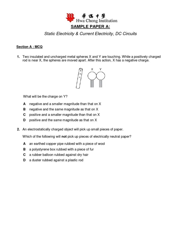 Sample Paper A PDF Electric Charge Voltage