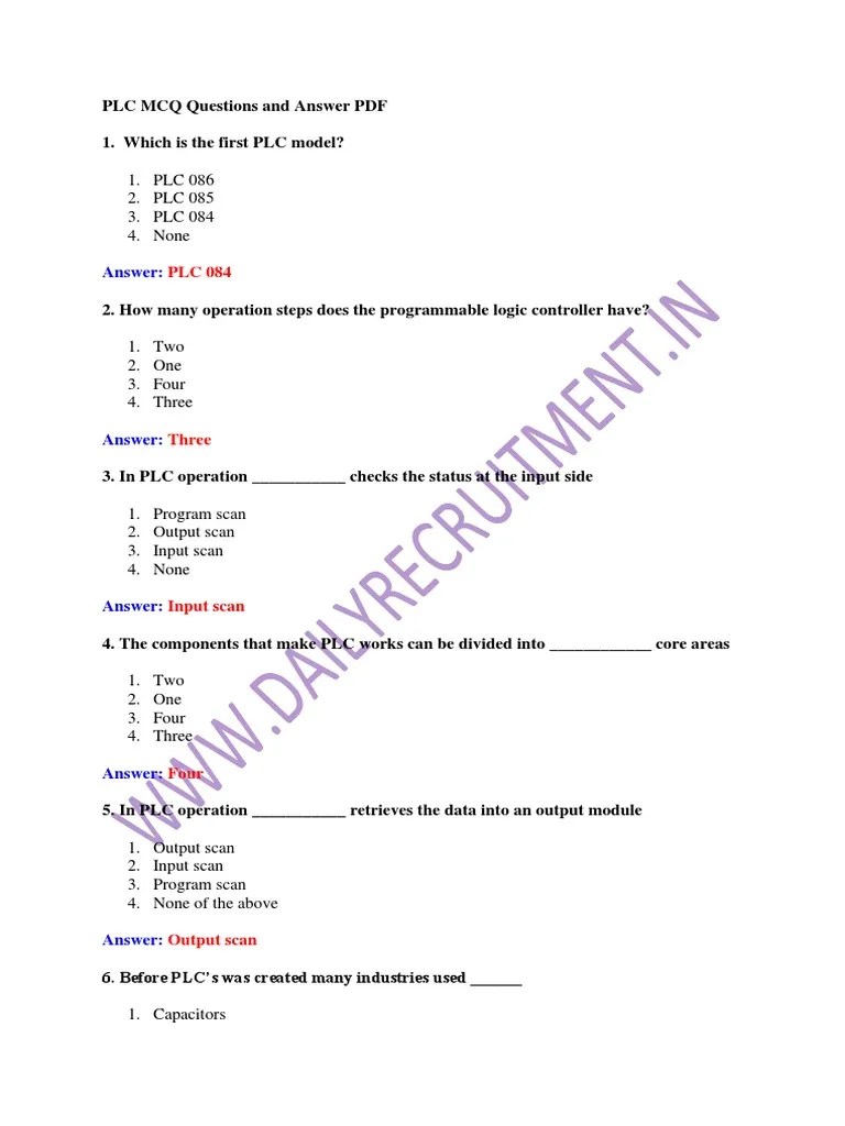 Ia MCQ 1 PDF Programmable Logic Controller Automation