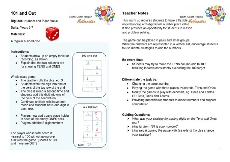 101 and Out PDF Dice Mathematics