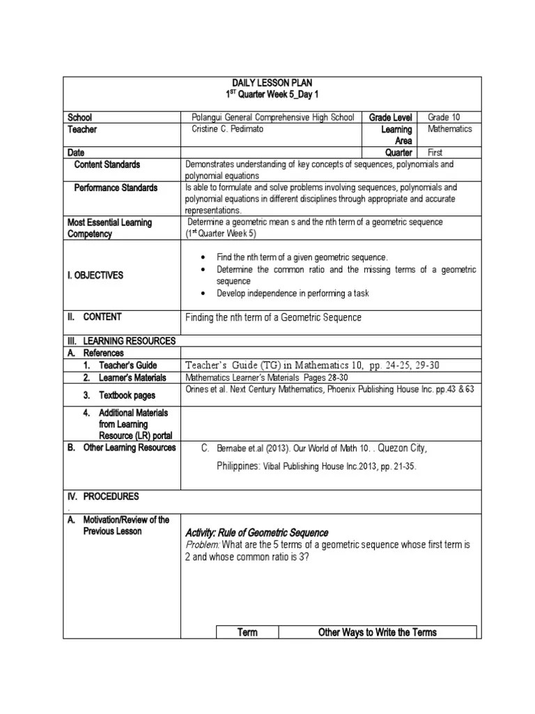 DLP MATH 101st Quarter Week 5 Day 1 Download Free PDF