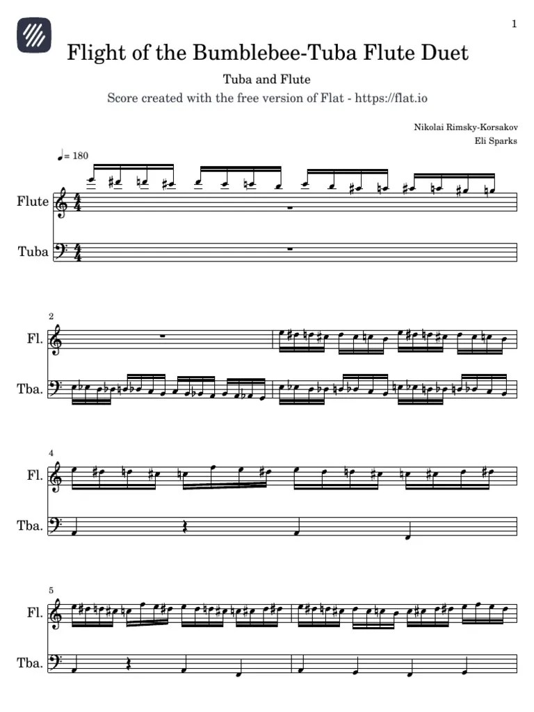Flight of The Bumblebee Tuba Flute Duet PDF
