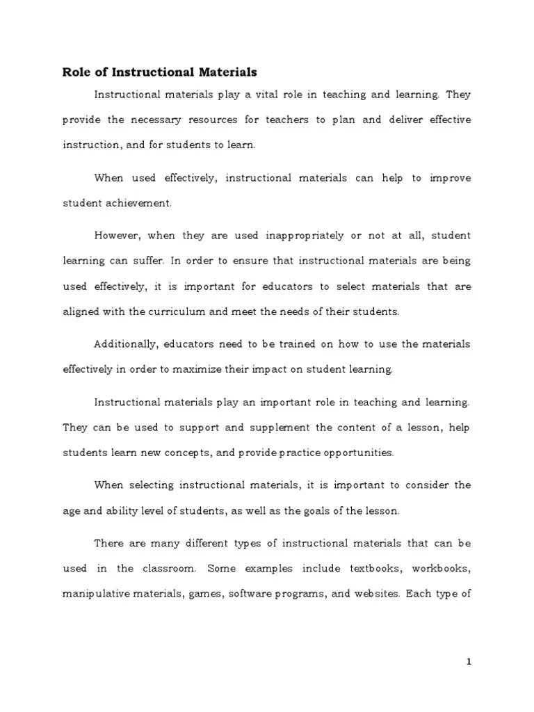 Importance of Instructional Materials in Teaching and Learning Process
