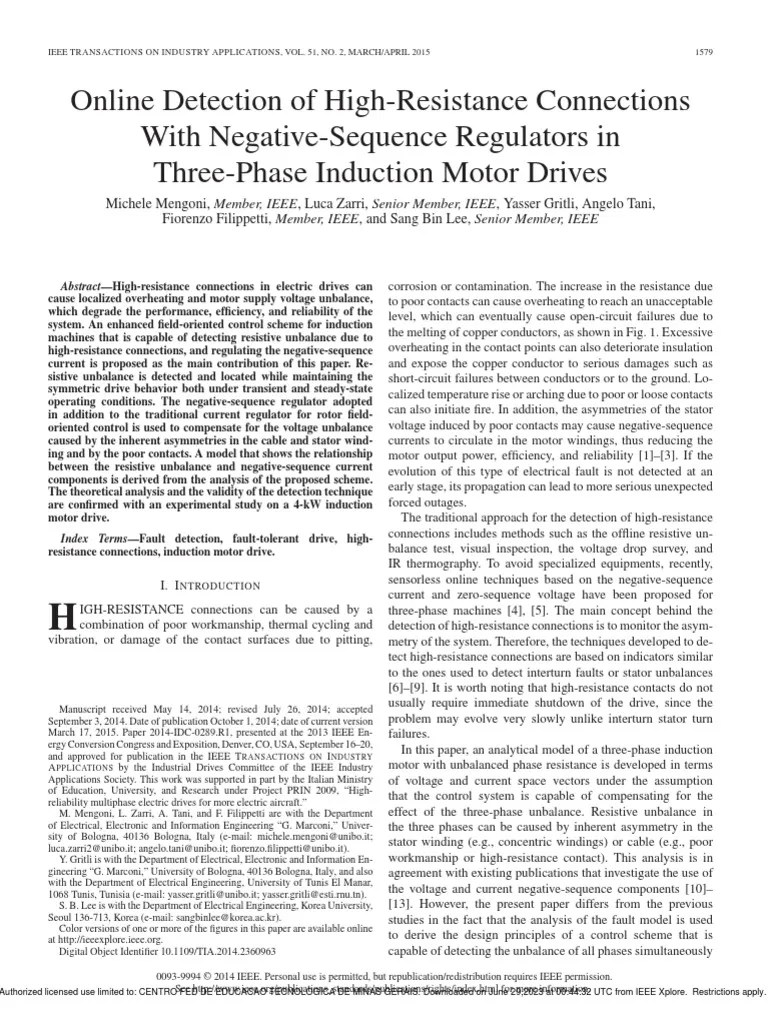 Online Detection of HighResistance Connections With NegativeSequence