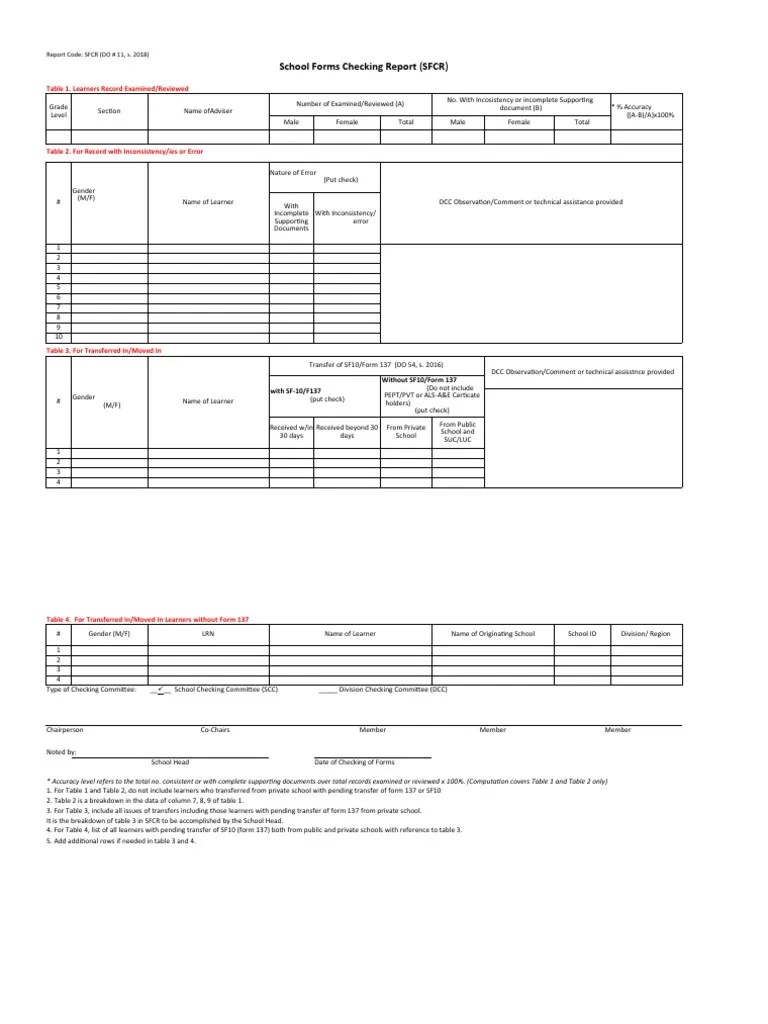 School Forms Checking Report Excel PDF Computing Data Management