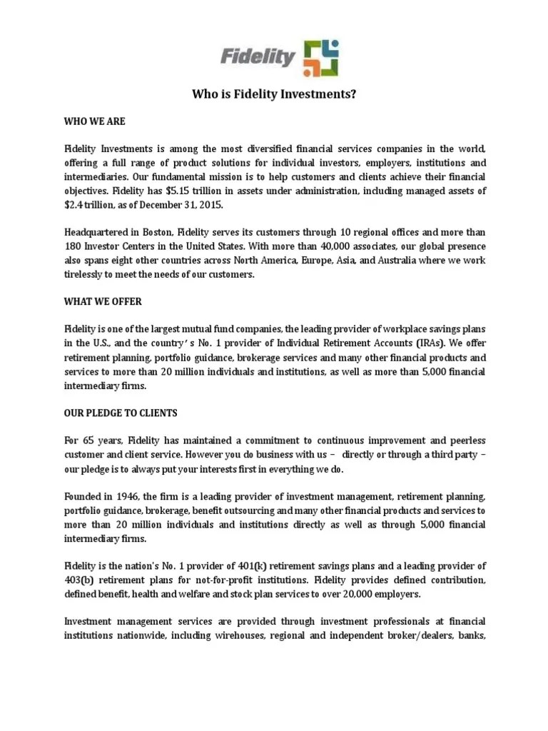 Fidelity Investments Overview PDF Investing Money