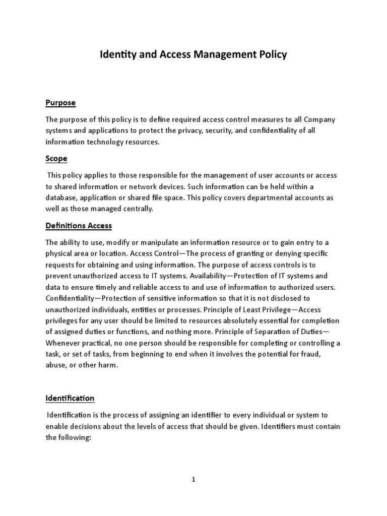 Identity and Access Management Policy PDF Information Security Access Control