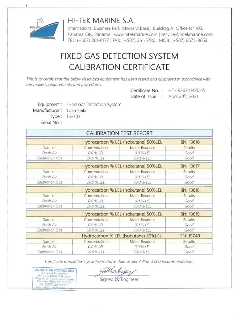 FIXED GAS DETECTION CALIBRATION TEST CERT PDF