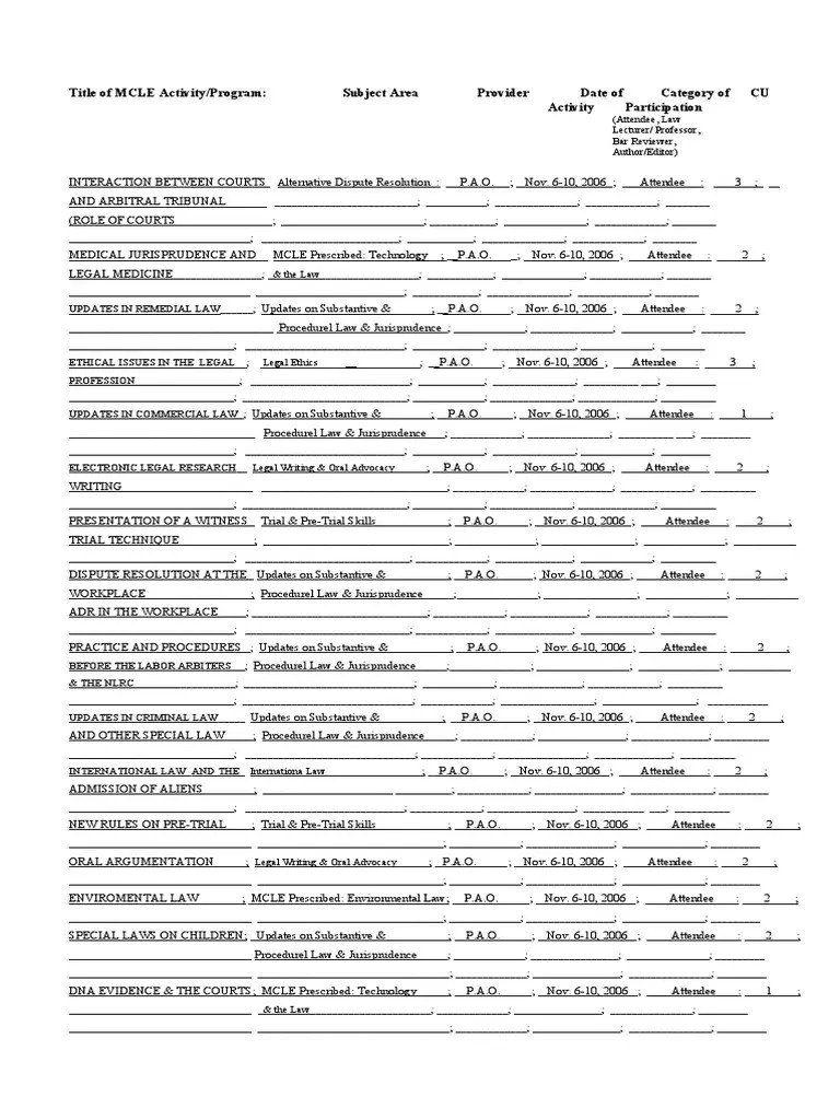 MCLE Compliance Form PDF Trials Alternative Dispute Resolution