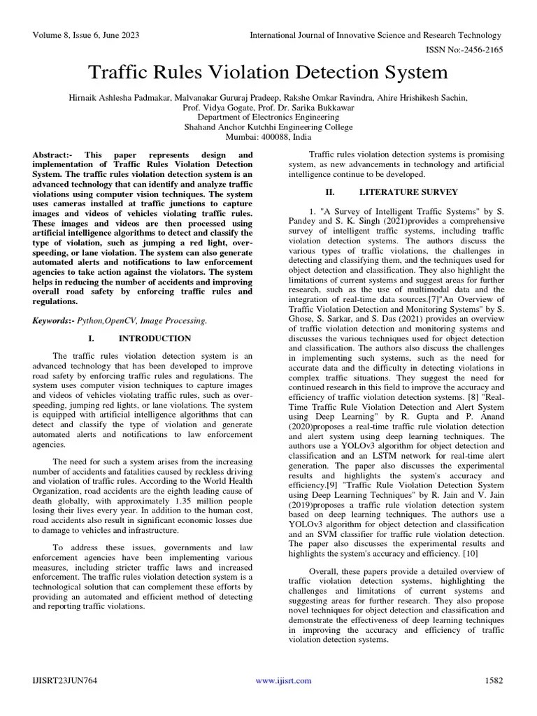Traffic Rules Violation Detection System PDF Traffic Computing