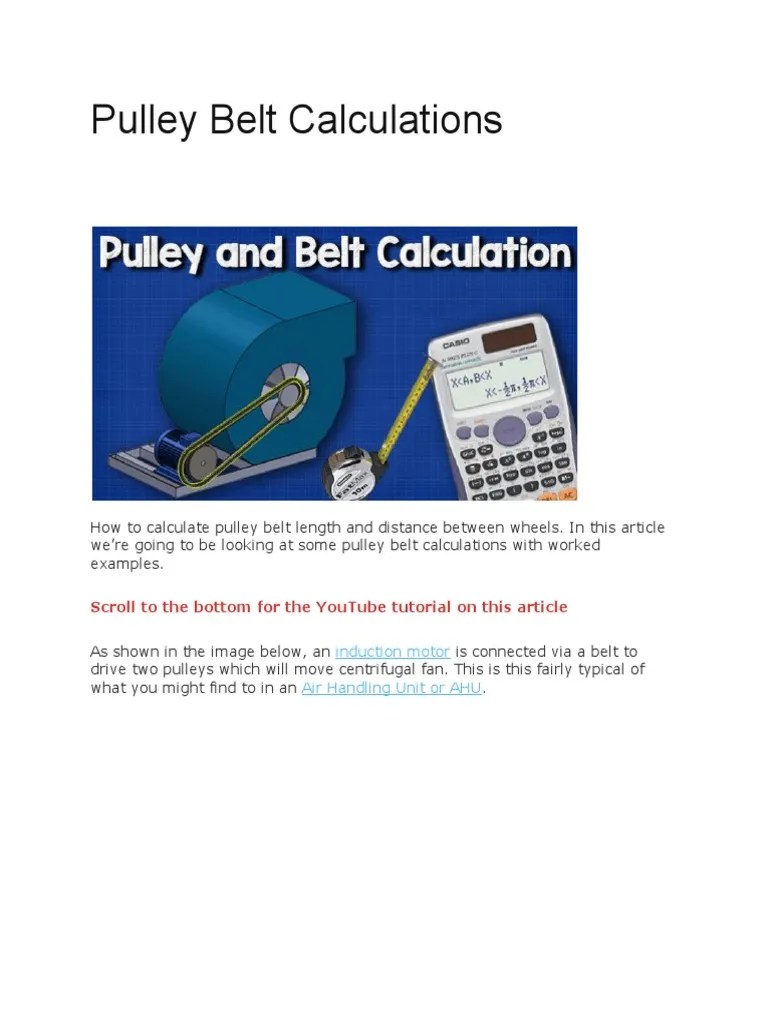 Pulley Belt Calculations PDF Belt (Mechanical) Mechanical Engineering