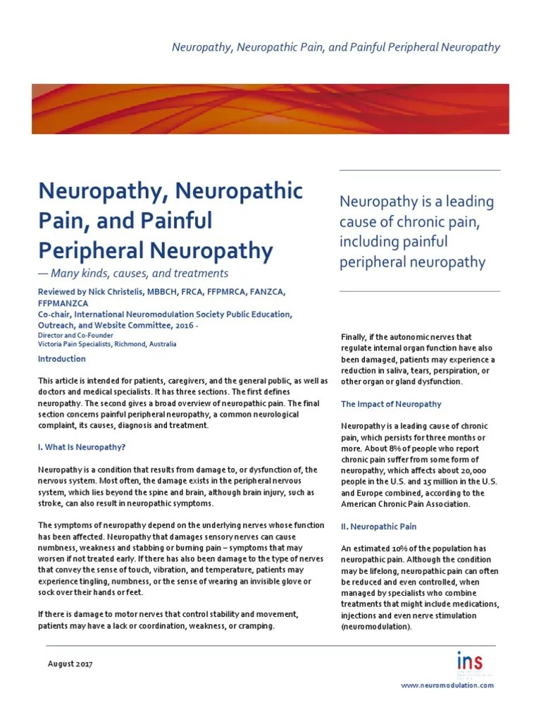 Fact Sheet Painful Peripheral Neuropathy PDF Peripheral Neuropathy