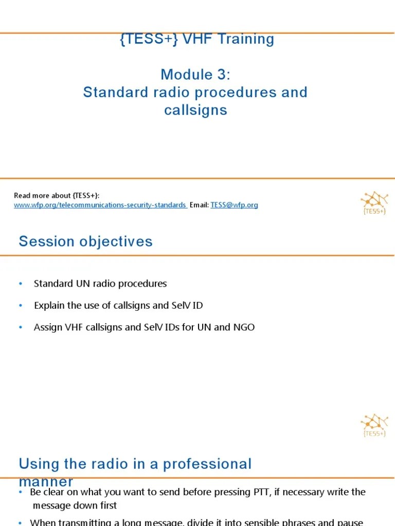 3.1 Day 3 TESS VHF Training Standard Radio Procedures and Callsigns