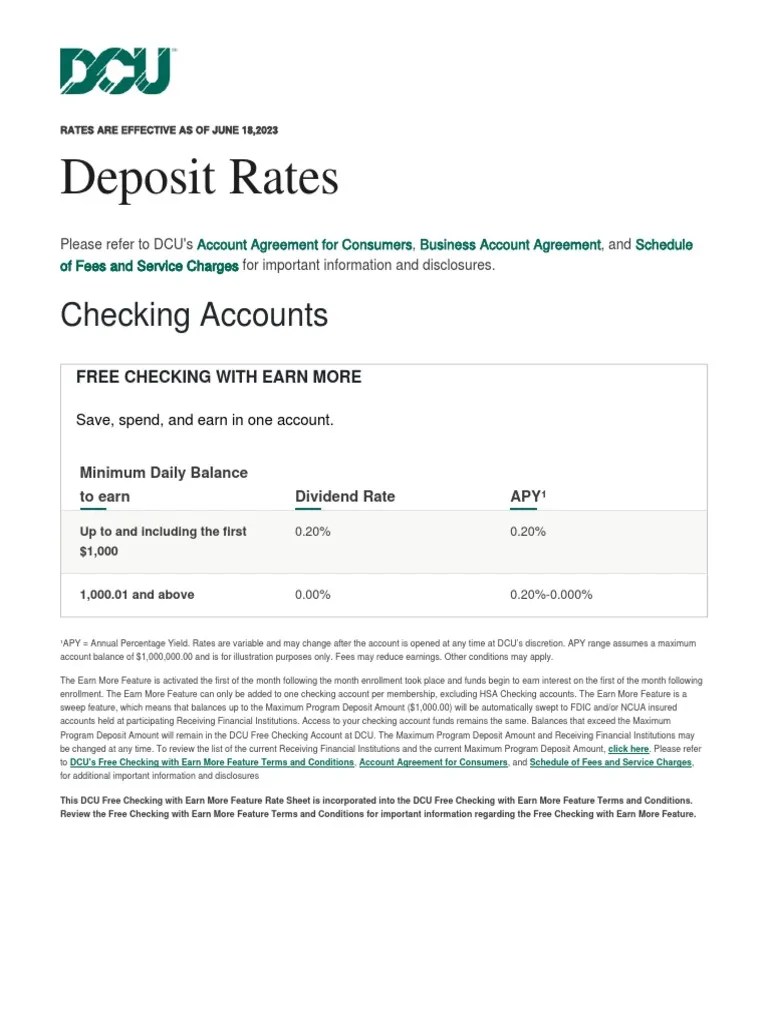 DCU Rate Sheet Printable PDF Transaction Account Fee