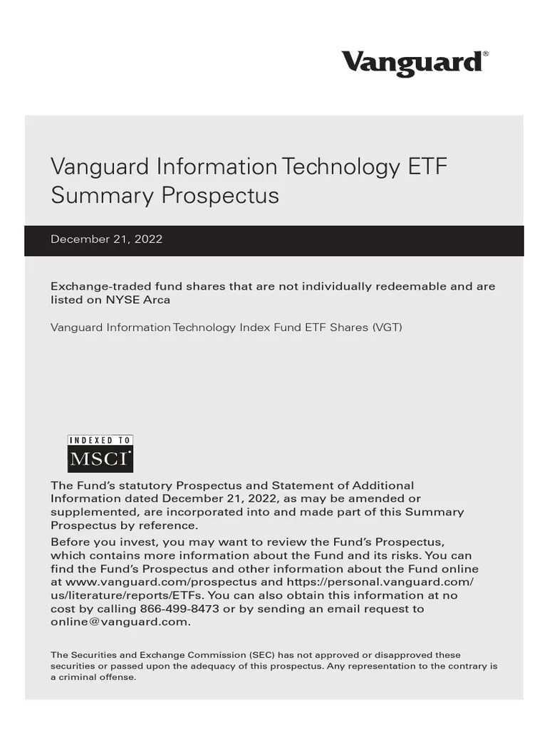 Vanguard Information Technology ETF Summary Prospectus PDF