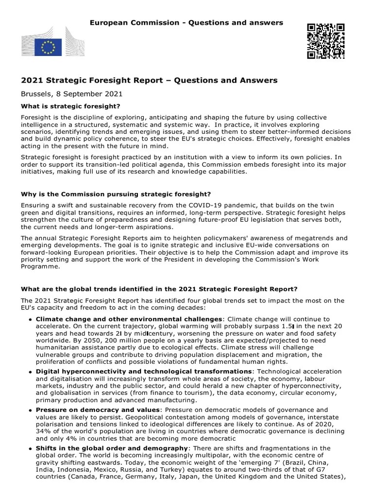 2021 Strategic Foresight Report Questions and Answers PDF European