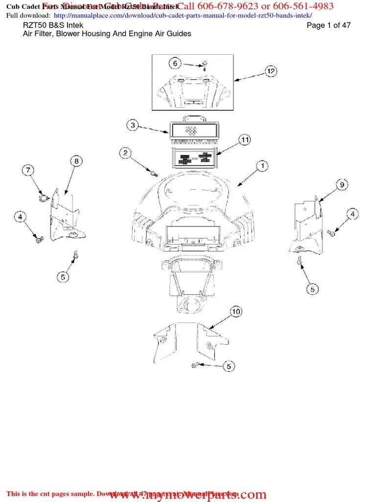 Cub Cadet Parts Manual For Model Rzt50 Bands Intek | PDF | Carburetor
