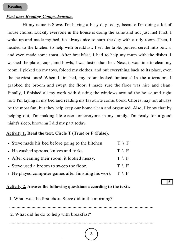 AS3 Reading and Writing Test PDF Adjective Linguistic Typology