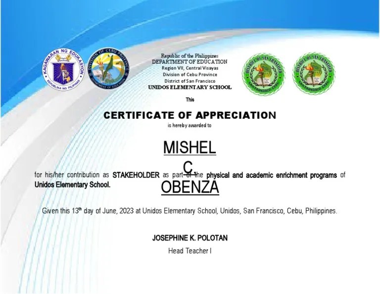 Certificate For Stakeholder (APPRECIATION) PDF