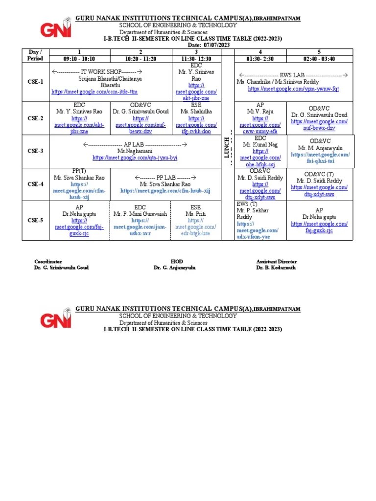 Cse Online Classes Time Table On 07072023 PDF