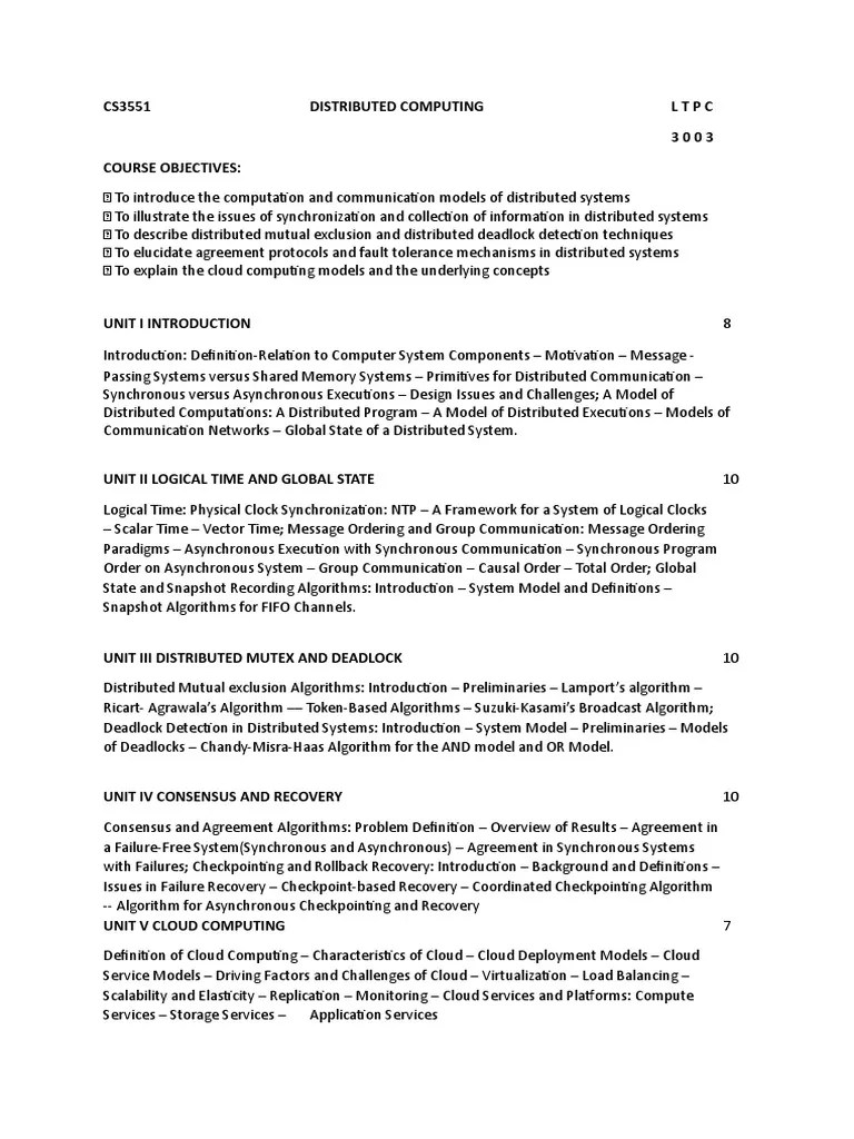 Cs3551 Distributed Computing L T P C PDF Distributed Computing