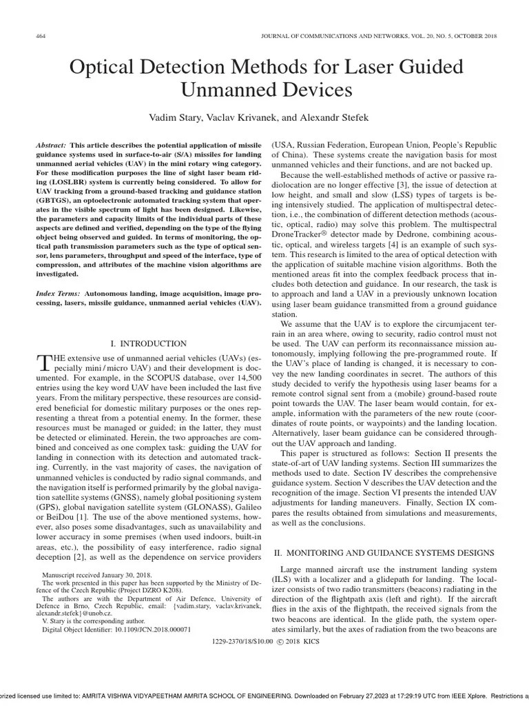 Optical Detection Methods For Laser Guided Unmanned Devices PDF