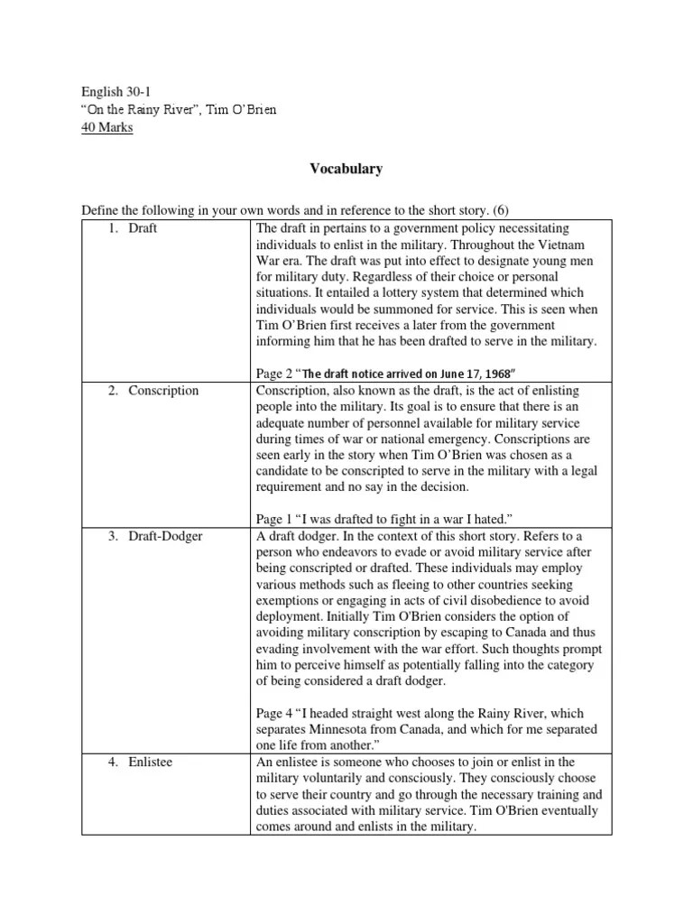 On The Rainy River PDF PDF Conscription In The United States Courage