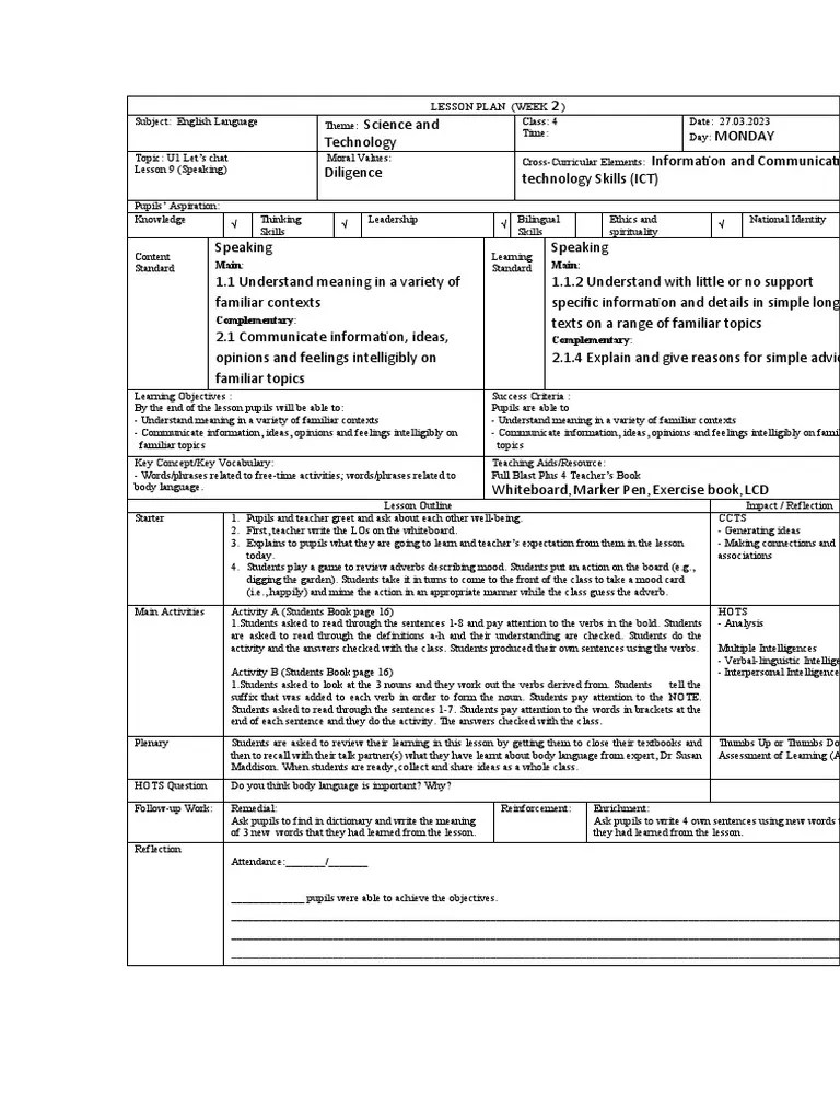 Full Blast Form 4 Unit 1 Lesson 9 PDF Information Teachers