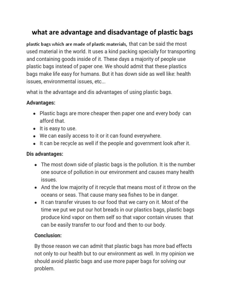 What Are Advantage and Disadvantage of Plastic Bags PDF
