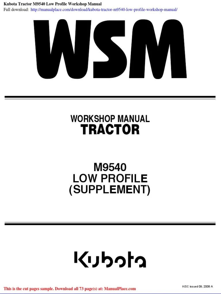 Kubota Tractor m9540 Low Profile Workshop Manual | PDF | Tractor | High