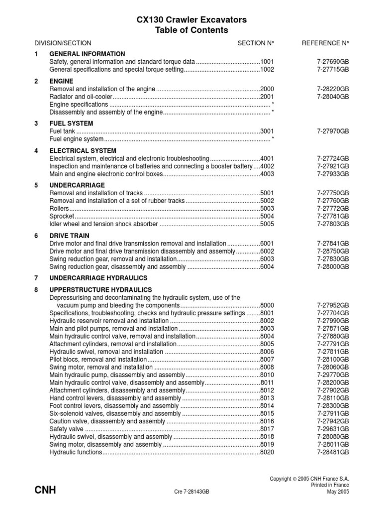 Case Cx130 Crawler Excavator Shop Manual | PDF | Motor Oil | Bearing