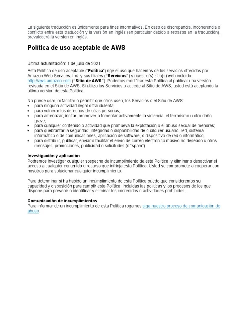 AWS Acceptable Use PolicySpanish Translation PDF