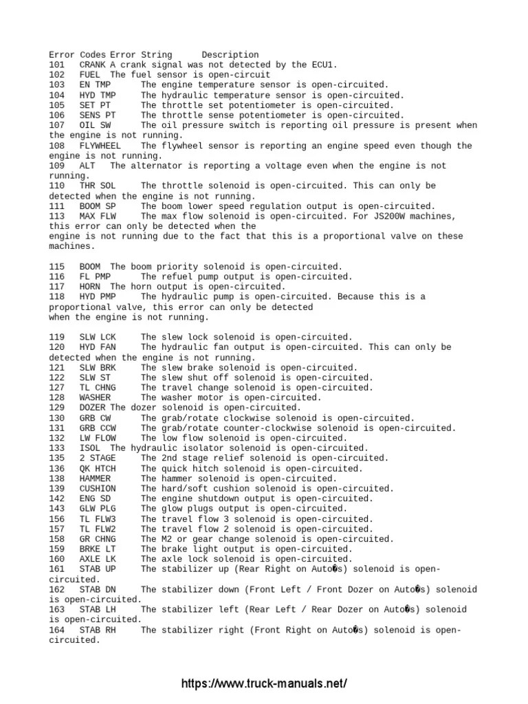 JCB JSeries Excavator Fault Codes DTC PDF