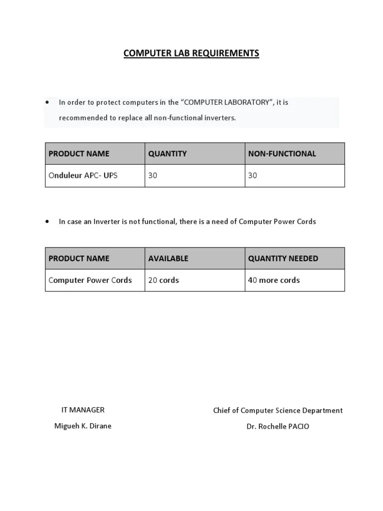 Computer Lab Requirements PDF