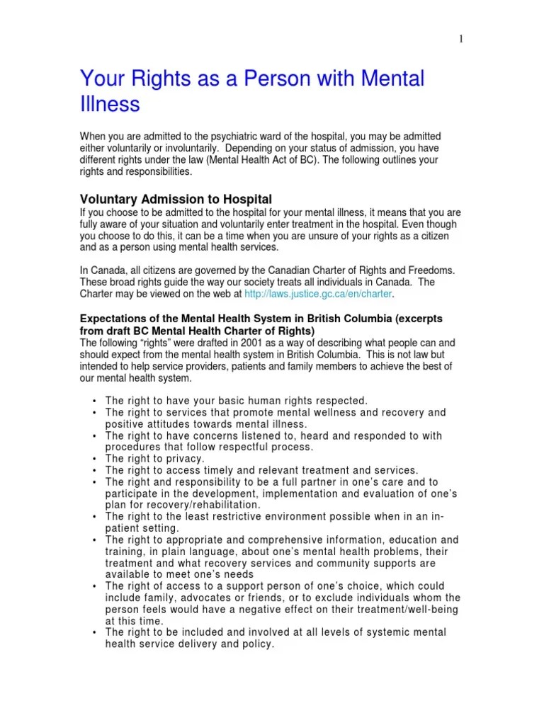 Survival Kit Your Rights As A Person With Mental Illness PDF Mental
