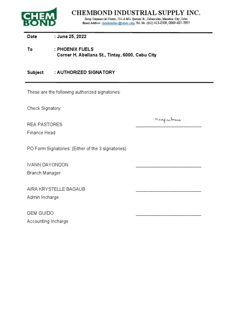 Letter Authorized Signatory PDF
