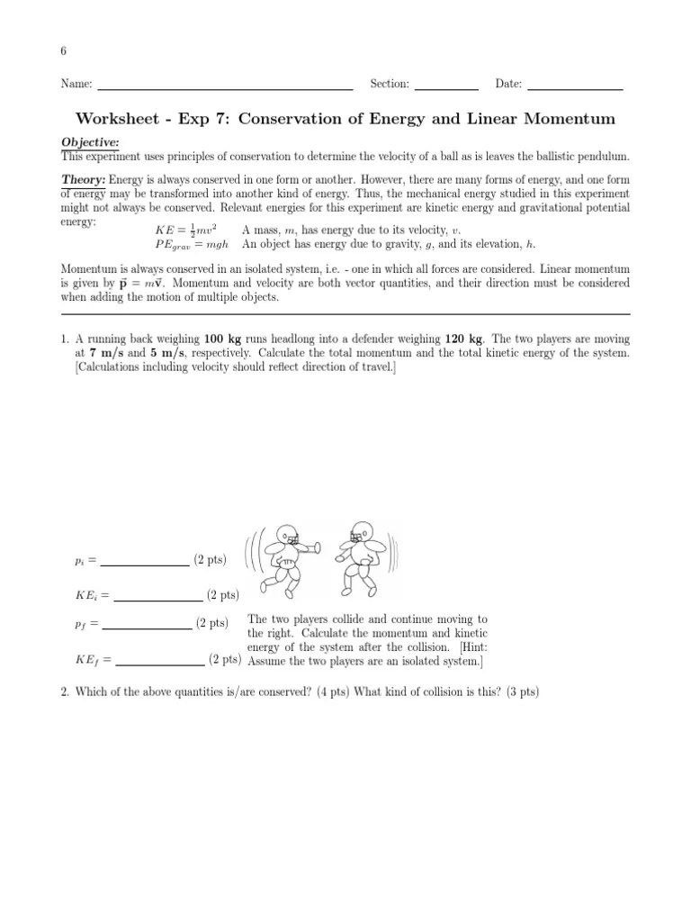 MECHANICS EnergyTransformationConservationOfEnergyWorksheet8 PDF Momentum Collision