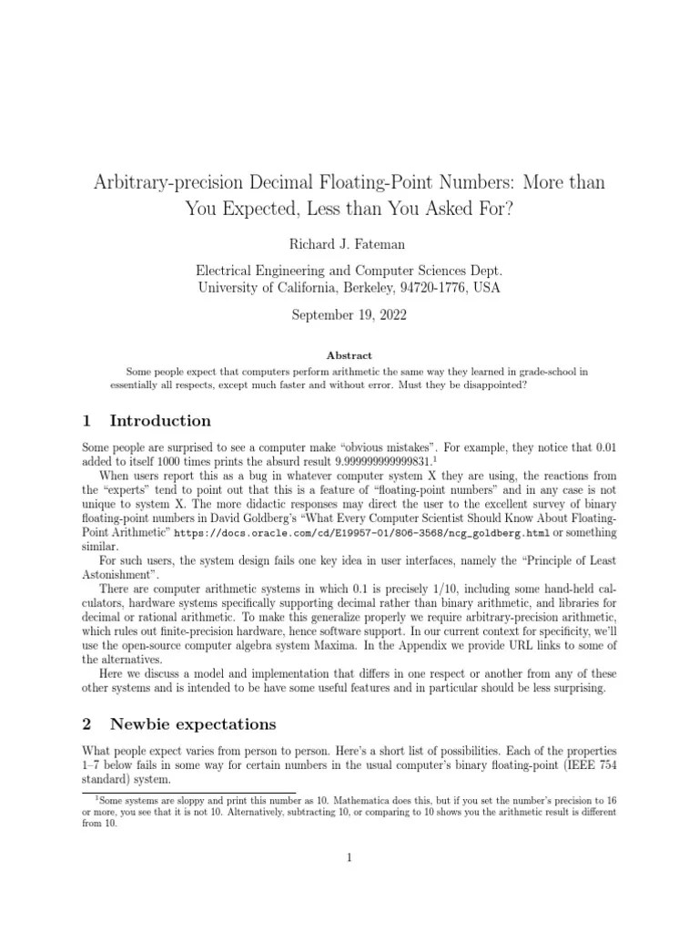 ArbitraryPrecision Decimal FloatingPoint Numbers Download Free PDF