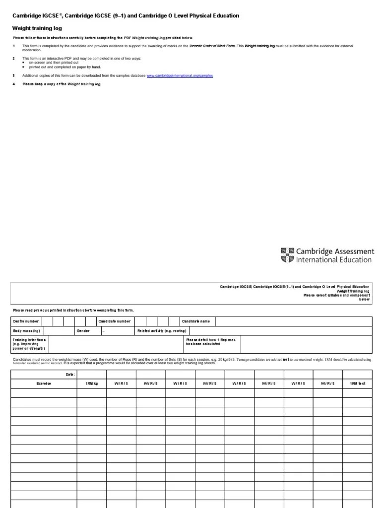 Weight Training Log IGCSE PDF Weight Training