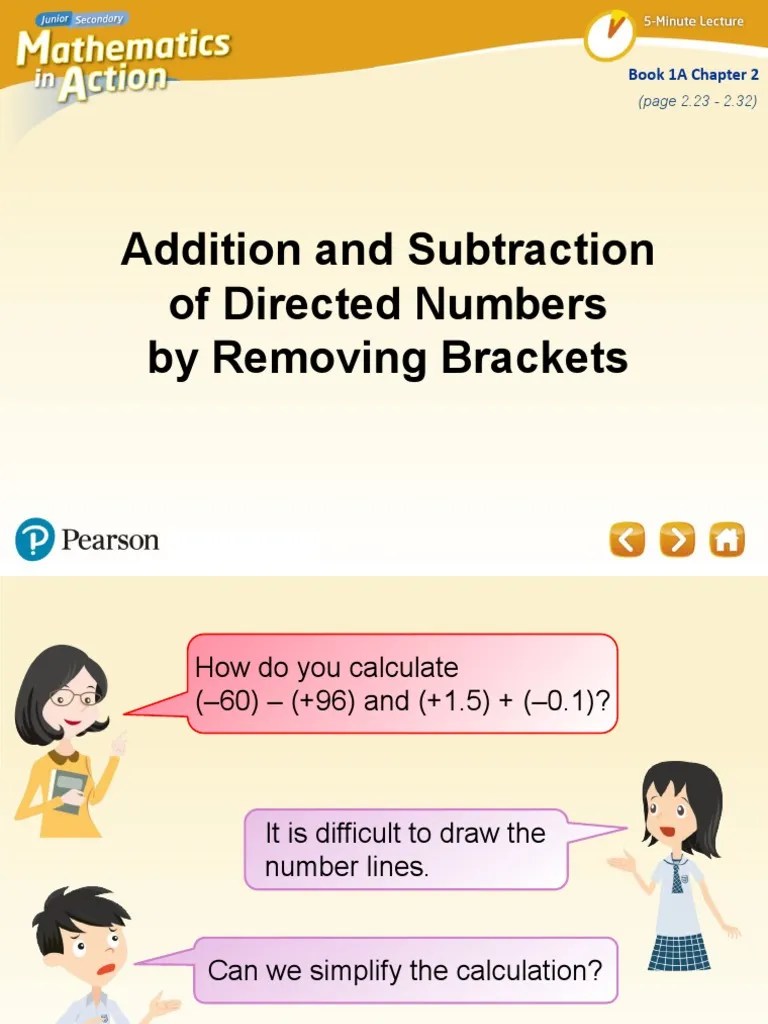 Addition and Subtraction of Directed Numbers by Removing Brackets PDF