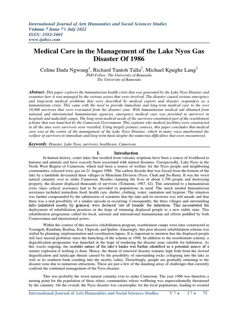 Lake Nyos Disaster Medical Response PDF Humanitarian Aid Emergency